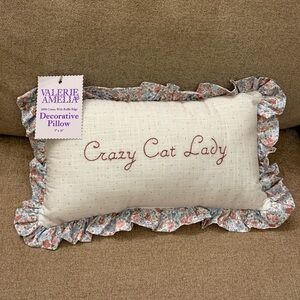 Valerie Amelia Crazy Cat Lady Decorative Pillow Floral Ruffle Coquette NWT